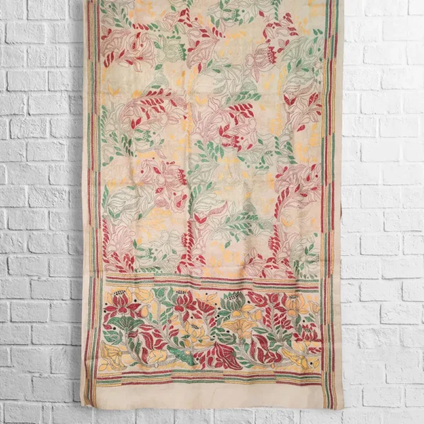 Gachi Tussar Floral Kantha Work Stole