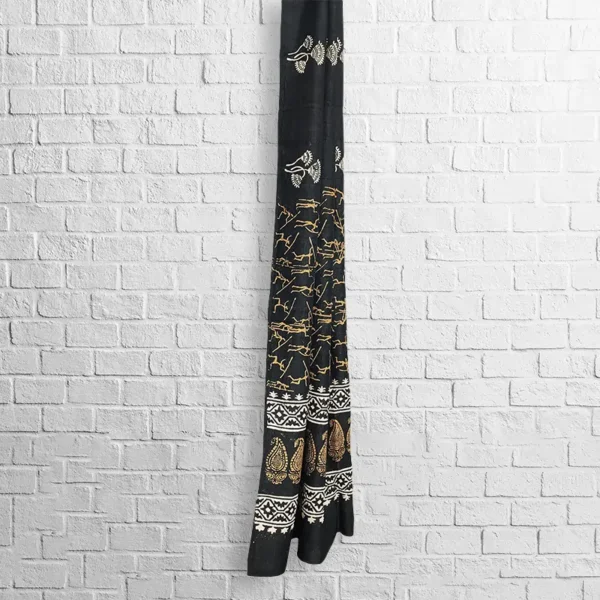 Black Floral Block Printed Stole - Image 3