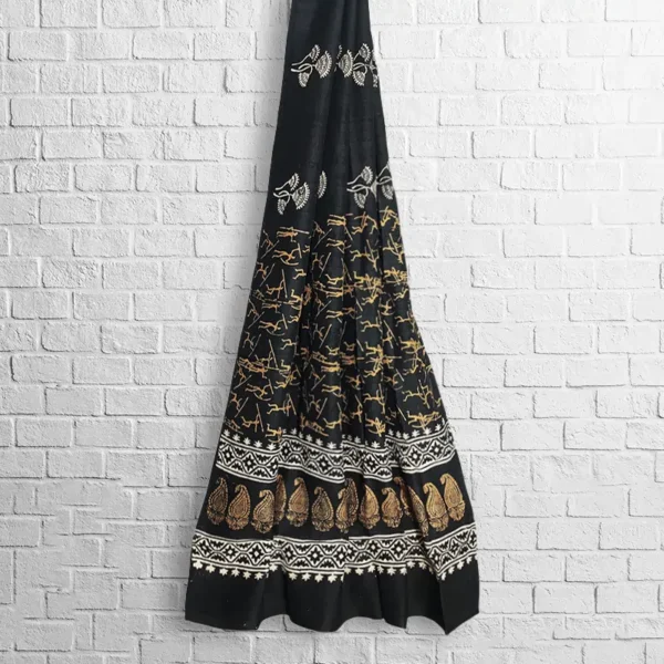Black Floral Block Printed Stole - Image 2