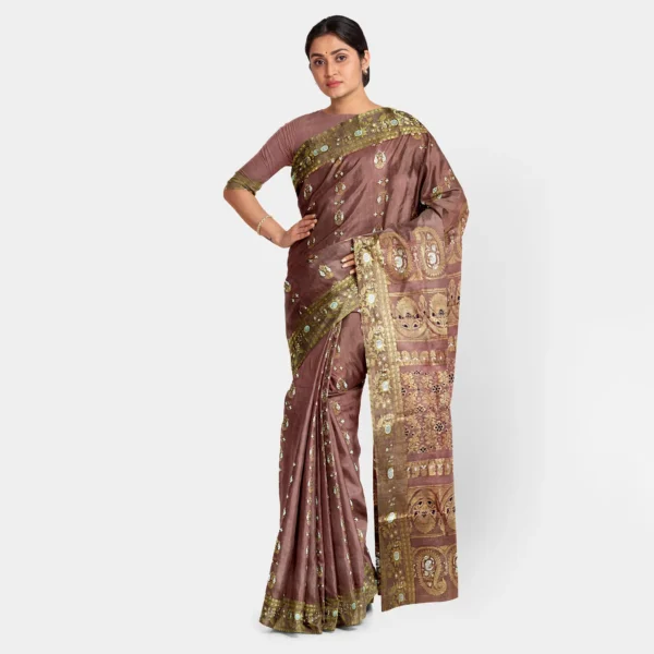 Light Brown Silk Swarnachari Saree