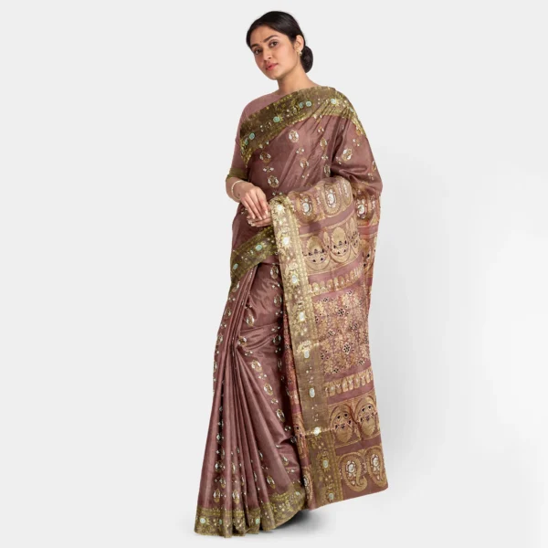 Light Brown Silk Swarnachari Saree - Image 2