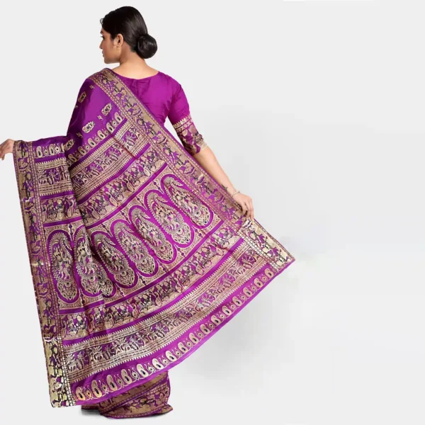 Silk Magenta Swarnachari Saree - Image 3