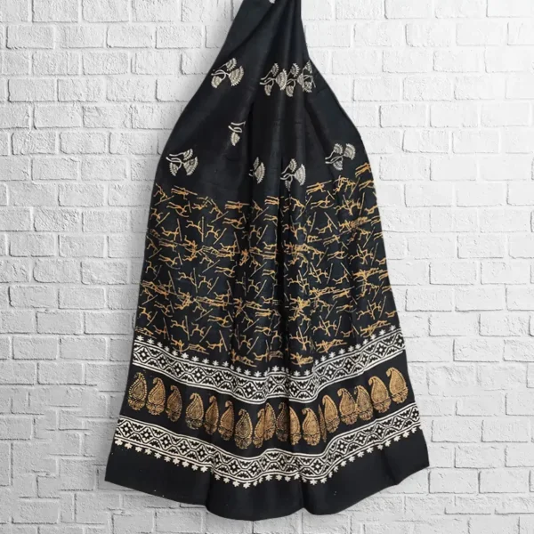 Black Floral Block Printed Stole