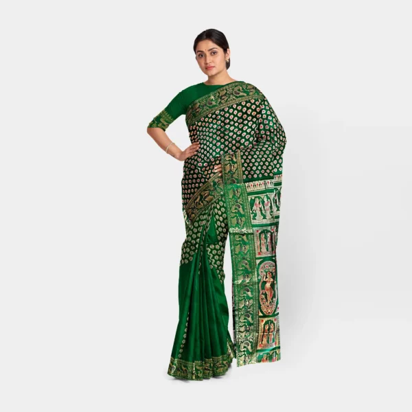 Green Figure Motif Pure Silk Swarnachari Saree