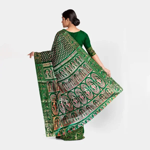 Green Figure Motif Pure Silk Swarnachari Saree - Image 3