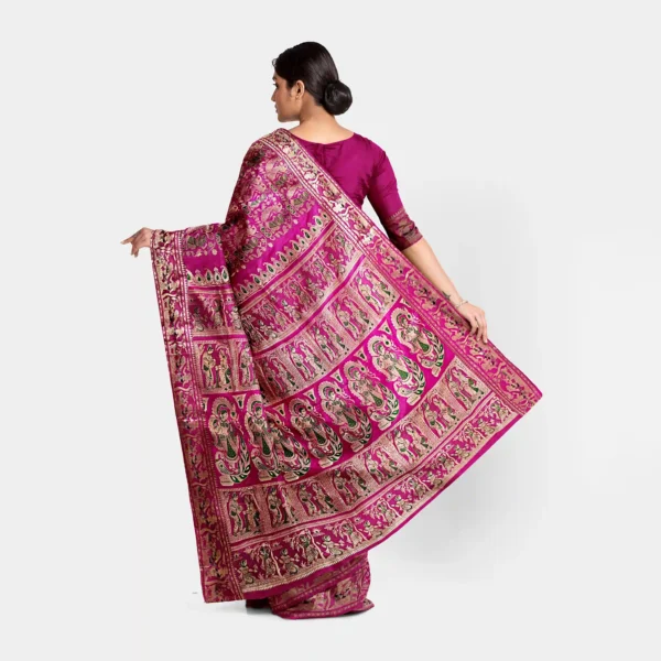 Deep Pink Golden Zari Ethnic Swarnachari Saree - Image 2