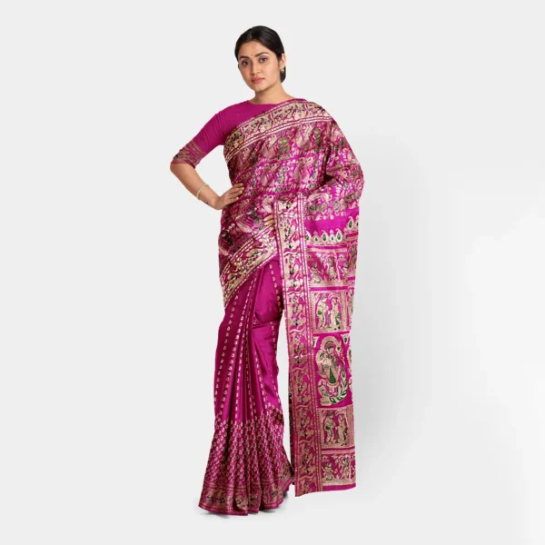 Deep Pink Golden Zari Ethnic Swarnachari Saree