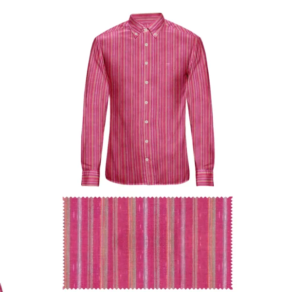 Deep Red With Multicolour Striped Cotton Fabric - Image 3