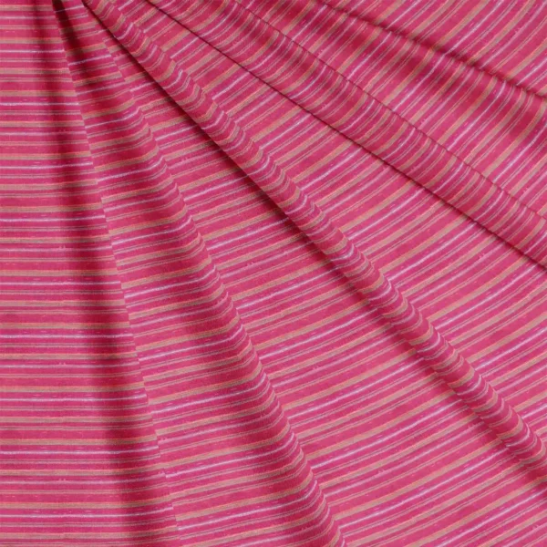 Deep Red With Multicolour Striped Cotton Fabric - Image 2
