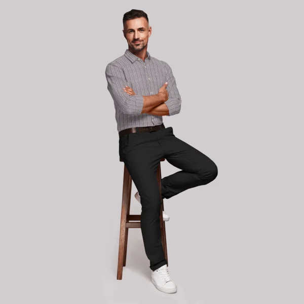 Grey With Dark Maroon Stripe Cotton Full Sleeve Shirt - Image 3