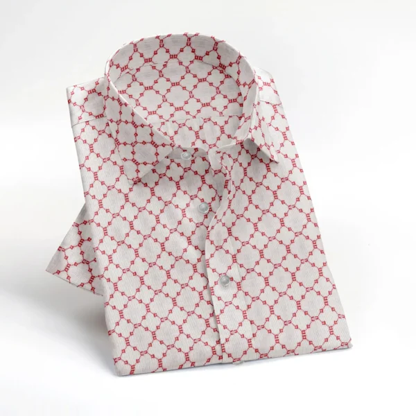 Cotton White And Red Printed Half Sleeve Shirt - Image 5