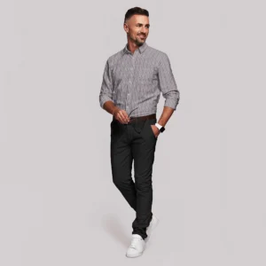 Grey With Dark Maroon Stripe Cotton Full Sleeve Shirt