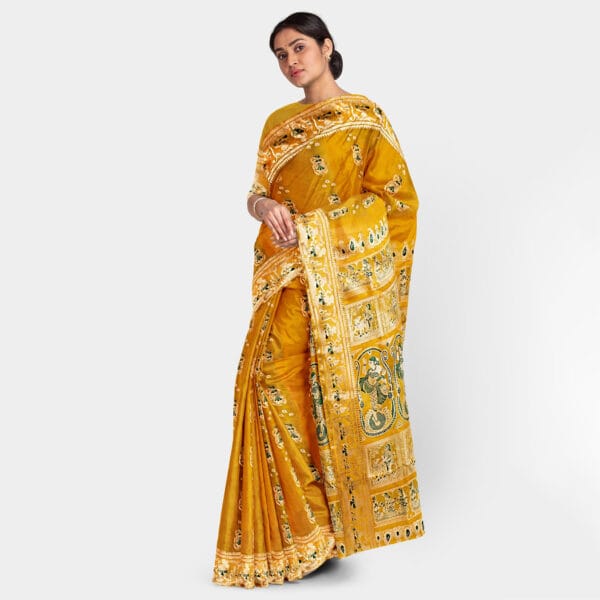 Golden Yellow Silk Swarnachari Saree
