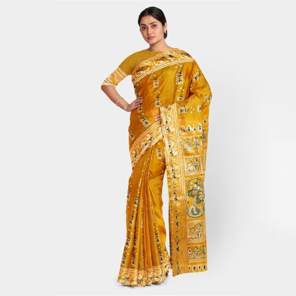 Golden Yellow Silk Swarnachari Saree - Image 2