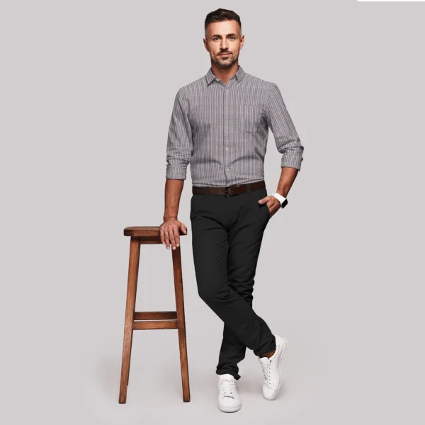 Grey With Dark Maroon Stripe Cotton Full Sleeve Shirt - Image 2