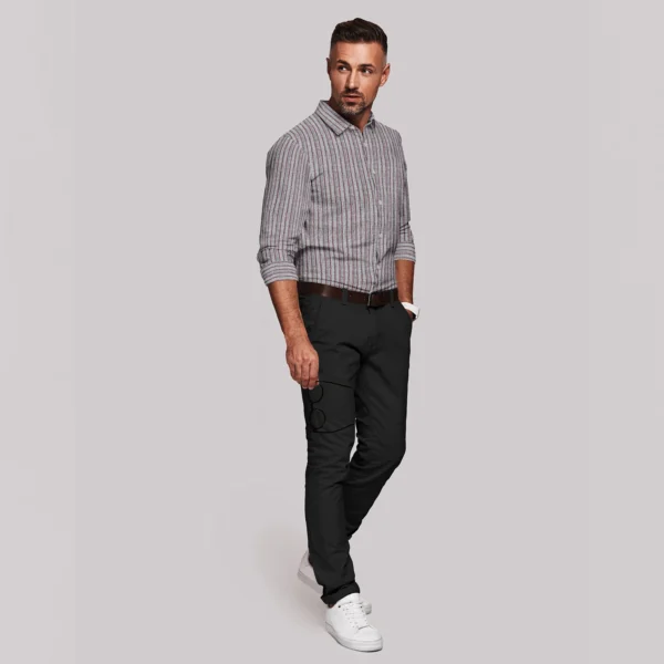 Grey With Dark Maroon Stripe Cotton Full Sleeve Shirt - Image 4