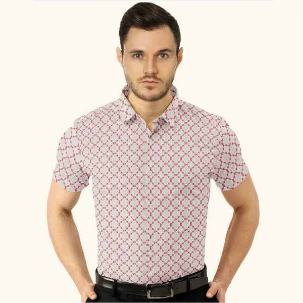 Cotton White And Red Printed Half Sleeve Shirt - Image 2
