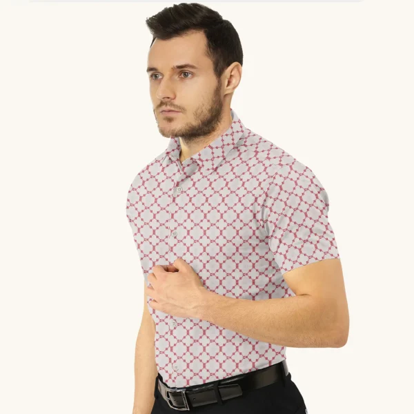 Cotton White And Red Printed Half Sleeve Shirt - Image 3