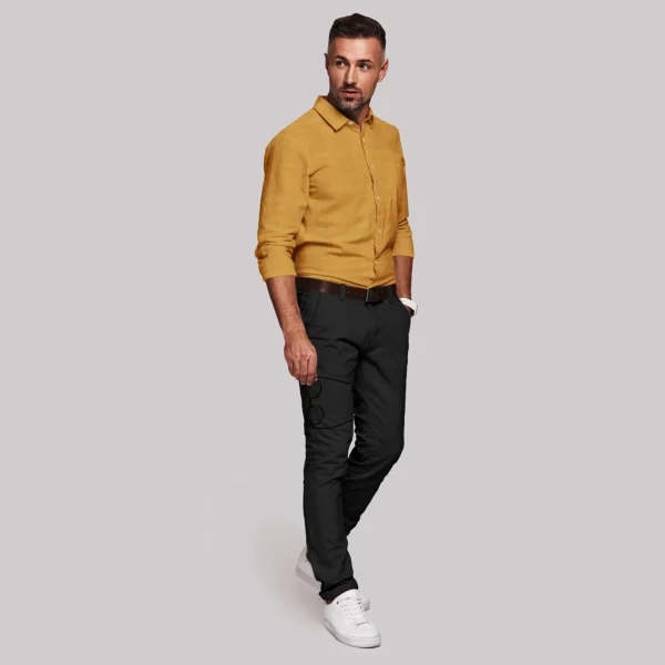 Golden Yellow Cotton Full Sleeve Shirt - Image 3