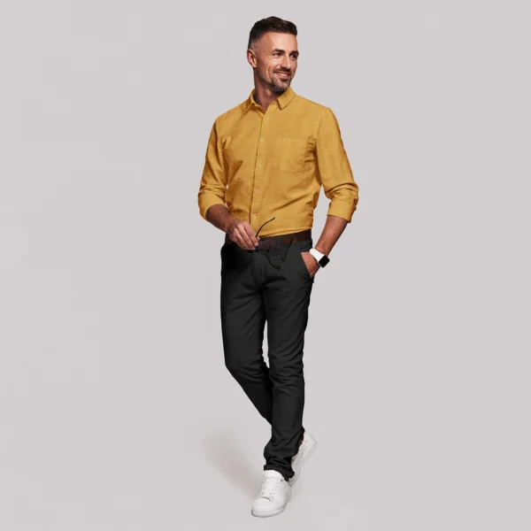 Golden Yellow Cotton Full Sleeve Shirt - Image 4