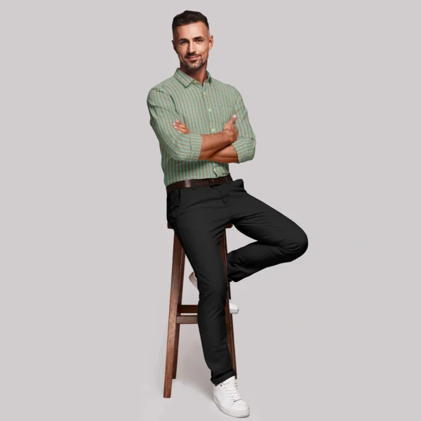 Green Hue With Orange Striped Cotton Full Sleeve Shirt - Image 2