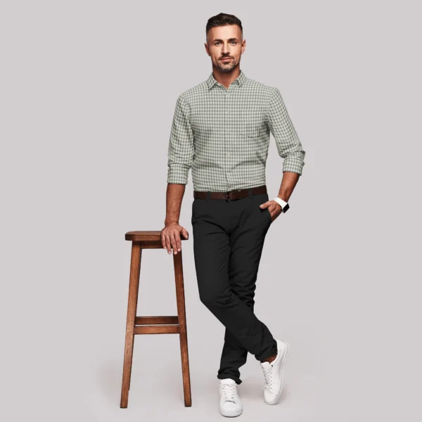 White & Grey Muslin Gingham Checked Full Sleeve Shirt