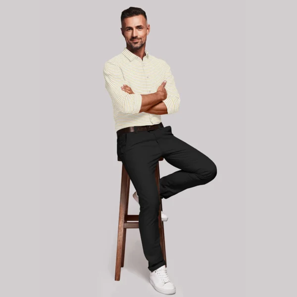 White With Yellow Horizontal Stripe Muslin Full Sleeve Shirt - Image 2