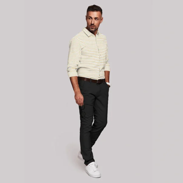 White With Yellow Horizontal Stripe Muslin Full Sleeve Shirt - Image 3