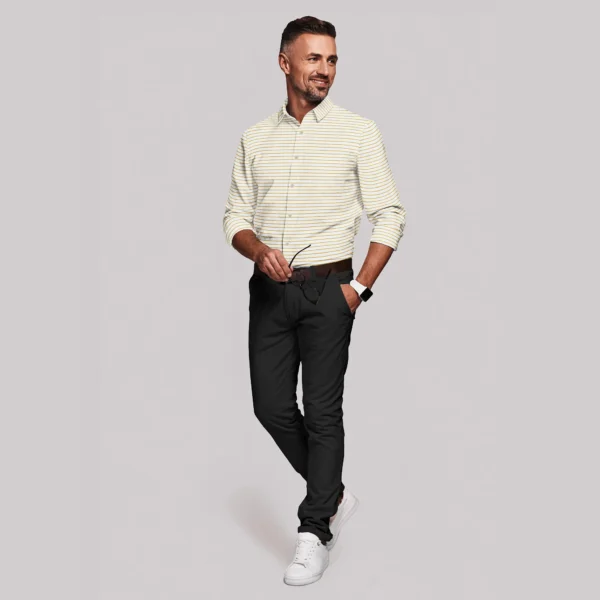 White With Yellow Horizontal Stripe Muslin Full Sleeve Shirt - Image 4