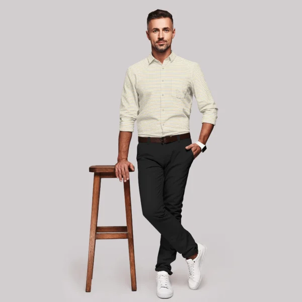 White With Yellow Horizontal Stripe Muslin Full Sleeve Shirt