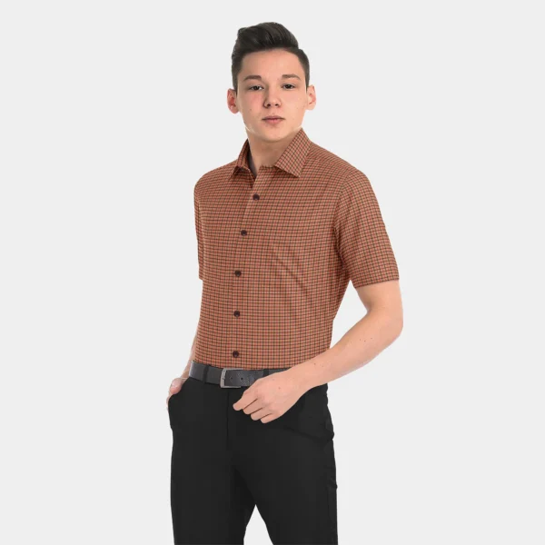 Brown With Black & Red Tattersall Checked Khadi Muslin Shirt - Image 2