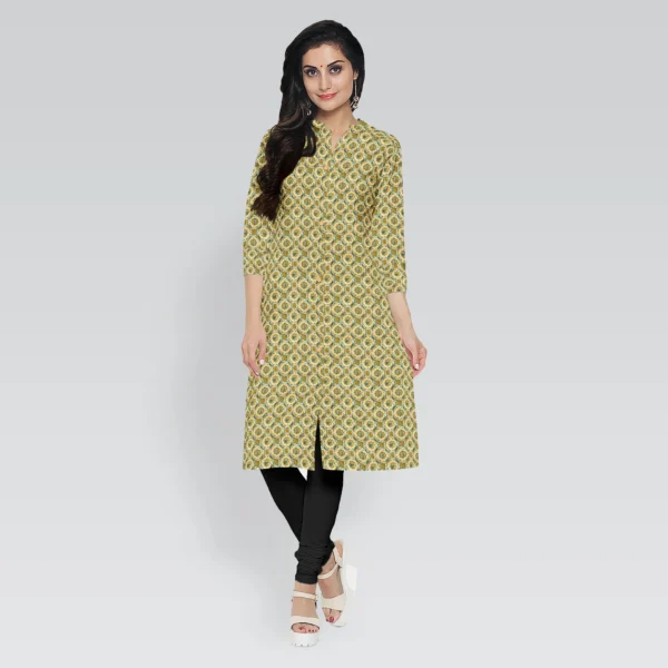 Light Yellow with Abstract Ajrakh Print Women's Cotton Kurta