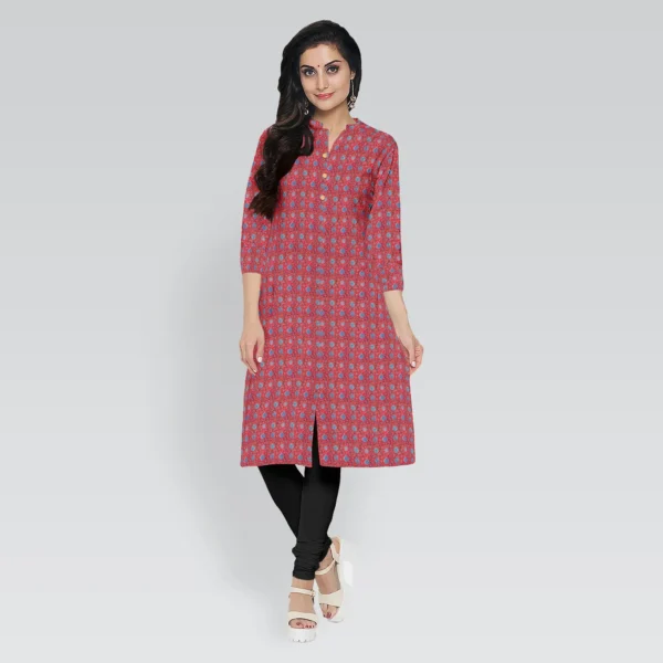 Red With Blue Floral Ajrakh Print Cotton Women's Kurta
