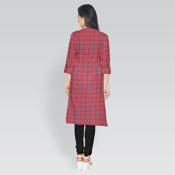 Red With Blue Floral Ajrakh Print Cotton Women's Kurta - Image 2