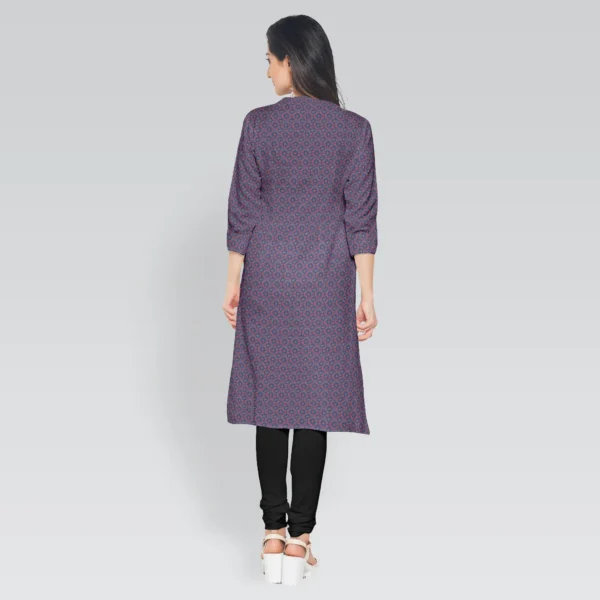 Steel Blue With Red Abstract Ajrakh Print Cotton Women's Kurta - Image 2