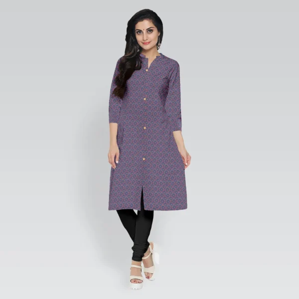 Steel Blue With Red Abstract Ajrakh Print Cotton Women's Kurta