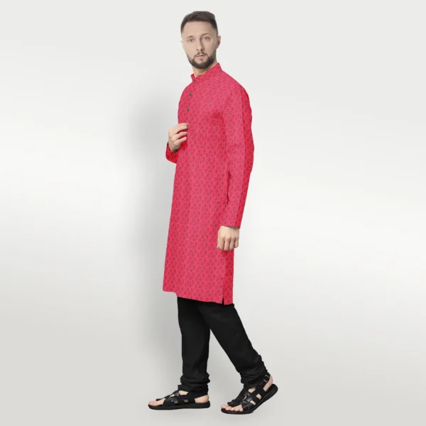 Red With Black Printed Cotton Kurta - Image 2