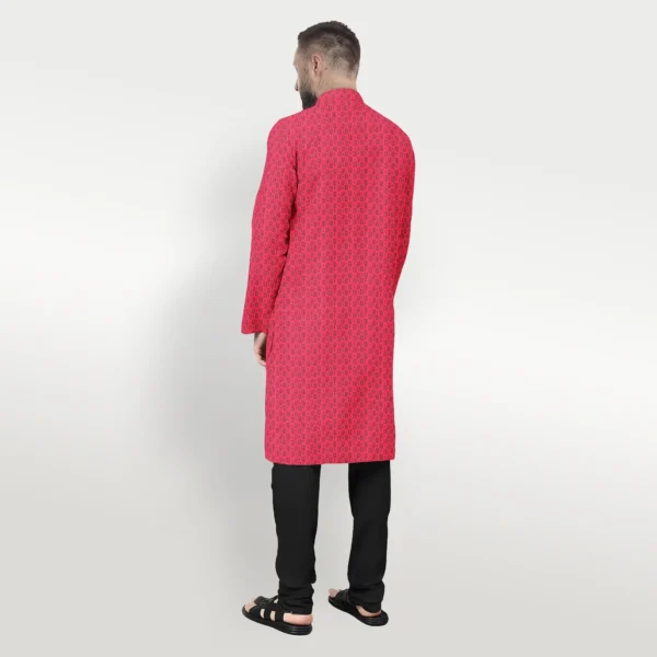 Red With Black Printed Cotton Kurta - Image 3