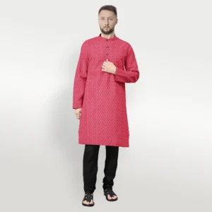 Red With Black Printed Cotton Kurta