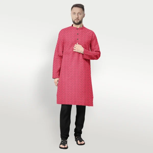 Red With Black Printed Cotton Kurta