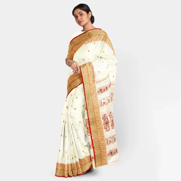 Cream Base With Floral Zari Work Swarnachari Saree - Image 2