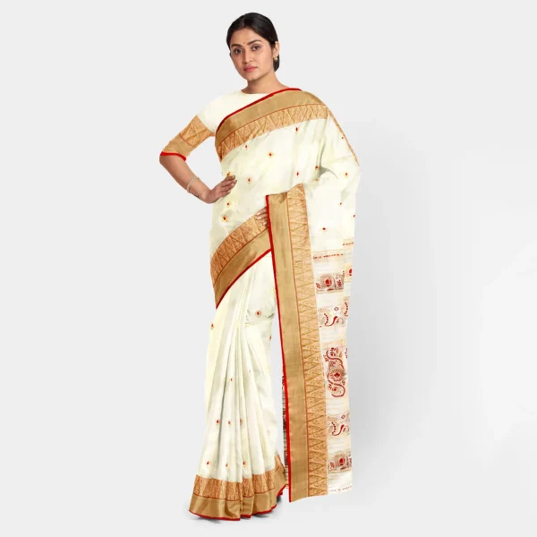 Cream Base With Floral Zari Work Swarnachari Saree