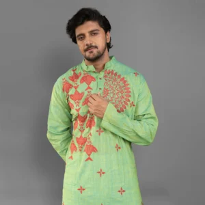 Parrot Green Kantha Work Kurta