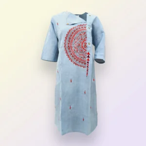 Light Blue Cotton Kantha Work Women Kurta