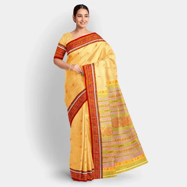 Yellow Body With Resham Kalka Work Baluchari Saree