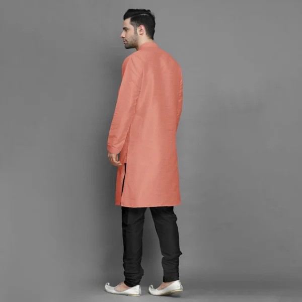 Salmon Colour Silk Men Kurta - Image 3
