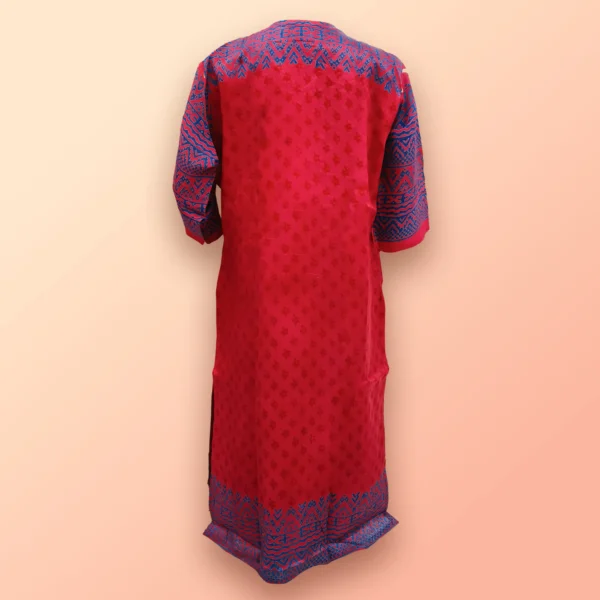 Red & Blue Printed Silk Women Kurta - Image 2