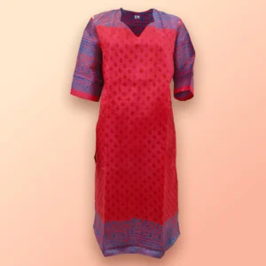 Red & Blue Printed Silk Women Kurta