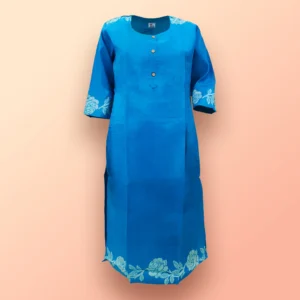 Dodger Blue With White Floral Printed Women's Kurta