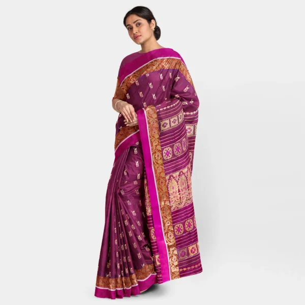 Deep Pink With Blue Hue Silk Sarnachari Saree - Image 2